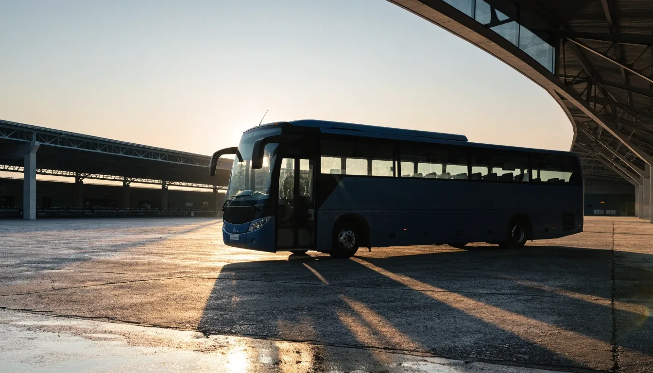 Prázdná odbavovací plocha pražského autobusového terminálu za ranního světla
